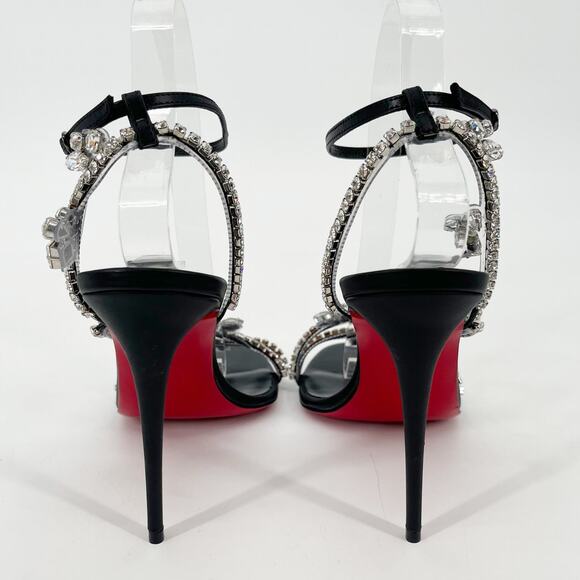 New Christian Louboutin Joli Queen Black PVC Strass Ankle Strap Sandals EU 39 - Picture 8 of 11
